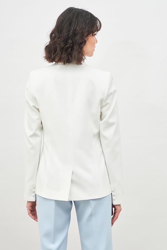 Salt Attire Women’s Open Front Blazer Coat – Solid Moss-Lycra, Cream, Casual Office Winter Jacket - Image 2