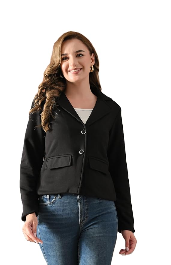 Women’s Fleece Winter Blazer Coat – Soft Winter Warm Lapel Collar Jacket with Full Sleeves, 2 Front Flap Pockets | Stylish Blazer Coat for Office, Casual Wear