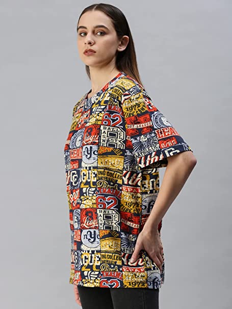 Wide Fit Half Sleeves Cotton Round Neck T-Shirt for Womens - Image 2