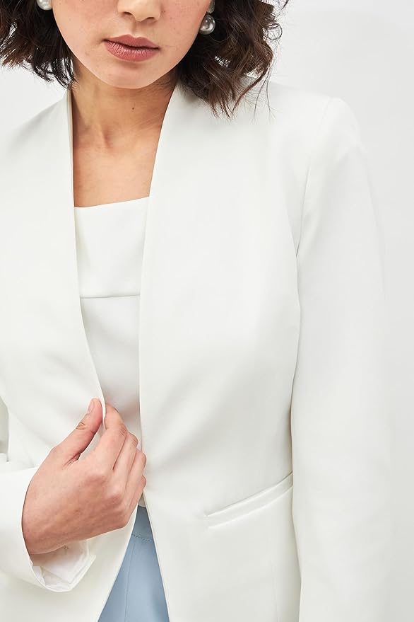 Salt Attire Women’s Open Front Blazer Coat – Solid Moss-Lycra, Cream, Casual Office Winter Jacket - Image 4
