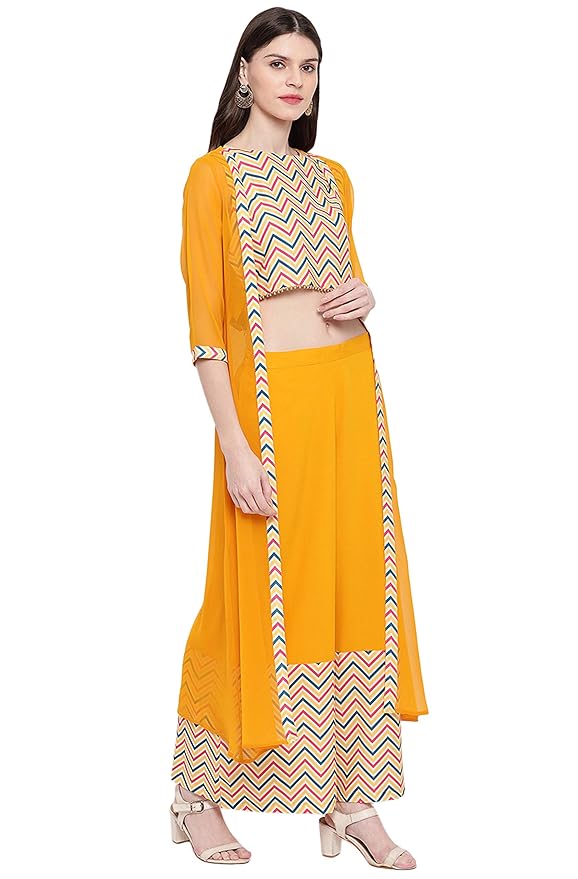 Women’s Yellow Zig Zag Crop Top with Palazzo and Jacket - Image 3