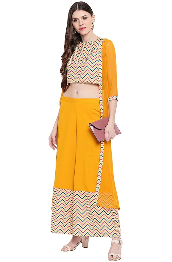 Women’s Yellow Zig Zag Crop Top with Palazzo and Jacket - Image 5