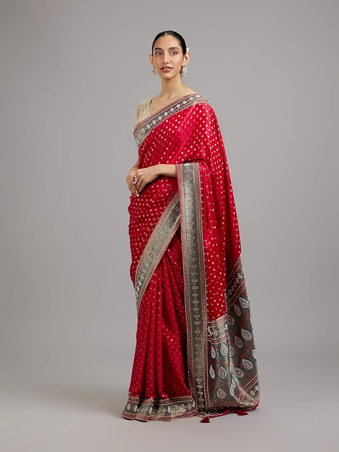 Art Silk Stone Work | Weave Saree with Blouse Piece - Image 3