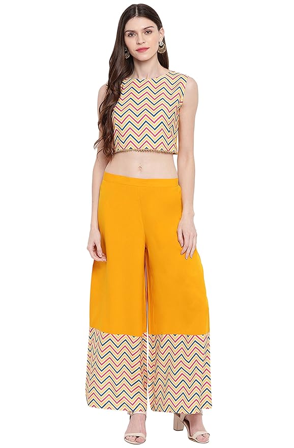 Women’s Yellow Zig Zag Crop Top with Palazzo and Jacket - Image 4